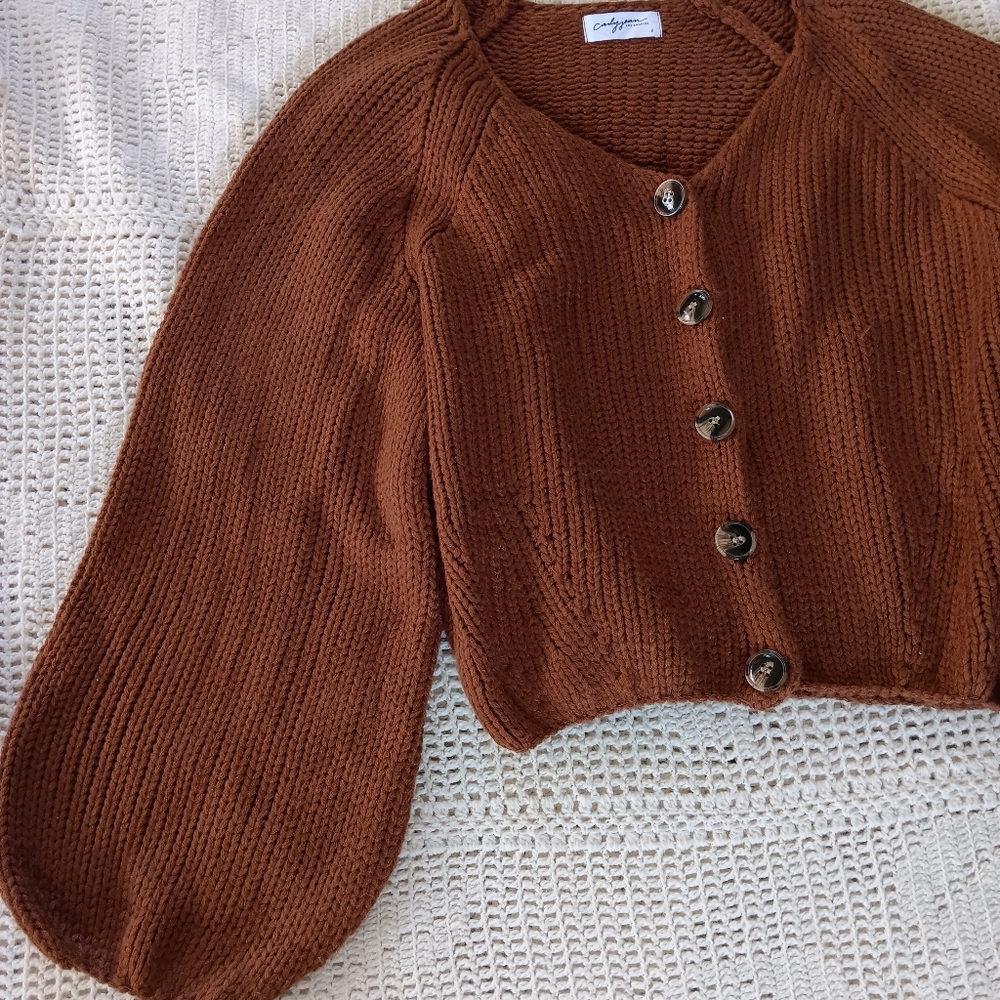 Carly Jean Los Angeles Warm Brown Chunky Knit Cardigan - Picture 2 of 7